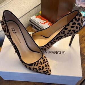 Neiman Marcus Leopard Print Pointed Stiletto Pumps - Tan & Black